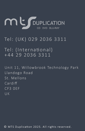 MTS Duplication logo and contact details